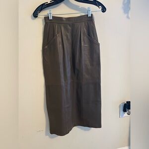 Brown Leather Midi Skirt